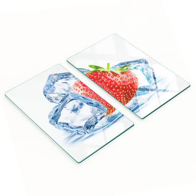 Stijlvolle en duurzame glazen snijplanken met aardbeien- en ijsprint, 2x30x52 cm
