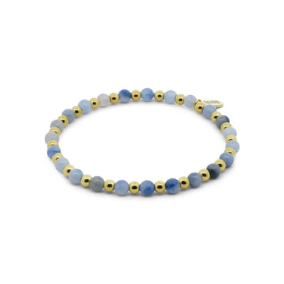 CO88 Collection 8CB-91456 – Dames Armband – Kralen Armband – Blauwe Aventurijn – Goudkleurig Staal – Rekbaar – Cadeau voor Vrouwen