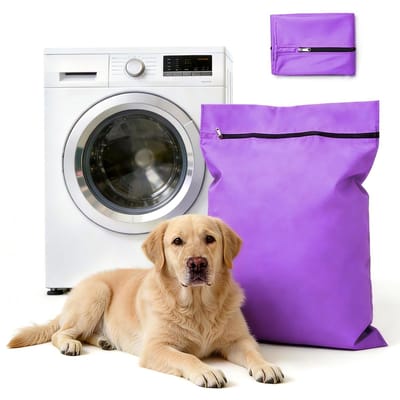 Waszakken voor huisdieren - Waszakken van twill polyester - Grote waszakken met rits - Voorkomt dat waszakken verstopt raken door dierenhaar - Waszakken voor huisdierendekens - Geweldig voor honden en katten (60x70cm) - Paars-S