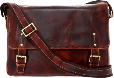 bruno banani Schoudertas Laptoptas met laptopvak Jim Postbag Cognac Bruine