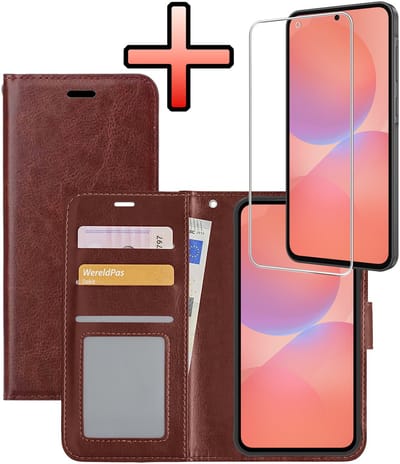 Hoesje - Met Screenprotector - Geschikt voor Samsung Galaxy A36 - Luxe Pasjeshouder - Bookcase Portemonee - Flip Case - Kunstleer Book Case - Flipcase - Book Cover - Walletcase - Portemonneehoes - Bruin
