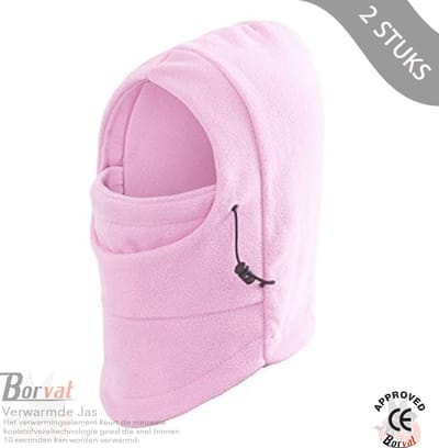 Borvat® - Fleece Bivakmuts - Wintermuts - Motormasker - Balaclava - Wintersport - Unisex - Lichtroze