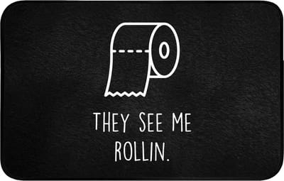 Badmat 80x50 cm - Antislip - Quotes - WC papier - They see me rollin - Zwart - Spreuken - Badmatten voor badkamer - Badkamermat - Douchemat - Badkamer mat