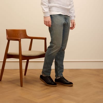 Manfield - Heren - Zwarte leren sneakers met suède details - Maat 40