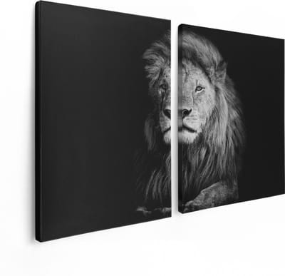 Artaza Canvas Schilderij Tweeluik Leeuw - Leeuwenkop - Zwart Wit - 120x80 - Foto Op Canvas - Canvas Print