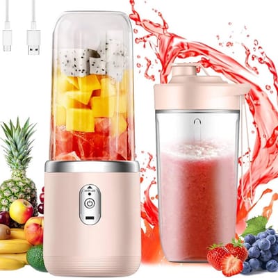Draagbare Blender - 400ml - Incl. To Go Bekers - 6 Mesjes - Blender To Go -Smoothie Maker - Portable Blender - Oplaadbare mini Blender - USB-C - Oplaadbare Blenders - Draadloze Smoothie - Shake Maker - Voor milkshakes, sappen, smoothies - Roze
