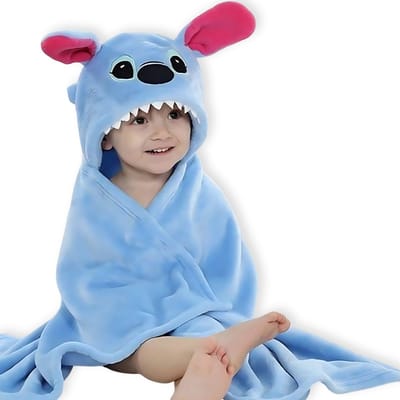 BoefieBoef Stitch Muis 2-in-1 Fleece Badcape & Wikkeldeken voor Baby's/Peuters met Dierencapuchon: Warm, Zacht & Comfortabel - Ideaal als Kerst- Verjaardags of Kraamcadeau – Blauw