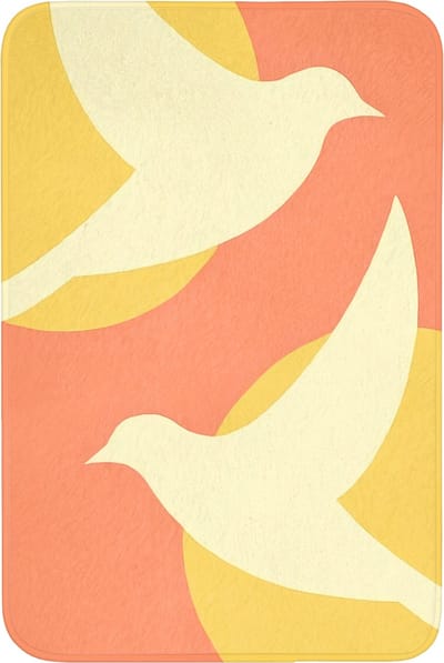 Badmat 60x90 cm - Antislip - Vogels - Cirkels - Geel - Badmatten voor badkamer - Badkamermat - Douchemat - Badkamer mat