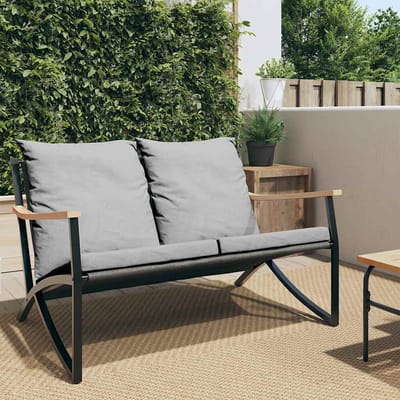 vidaXL - Tuinbank - met - kussens - 120 - cm - staal - zwart