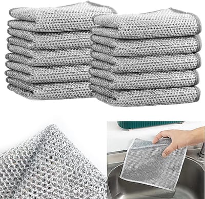 Pack van 10 Dubbele Multifunctionele Serveerdoeken - Voor Vochtige en Droge Toepassingen, Schoonmaakdoek met Kettingnet, Herbruikbare Schoonmaakdoeken