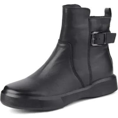 Nieuwe Retro Laarzen voor Dames Herfst Winter Damesschoenen Leer Casual Platte Enkellaarsjes Vrouwelijke Platform Korte Laarzen 35 black
