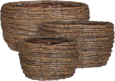 Mica Decorations Bloempot Cargo - 31x31x16 cm - Willow - Bruin- Set van 3