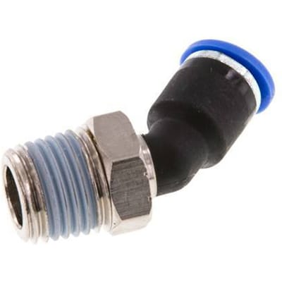 6mm x R1/4'' 45 graden L-verbinding Messing/PA 66 Insteekfitting Buitendraad NBR [2 Stuks]