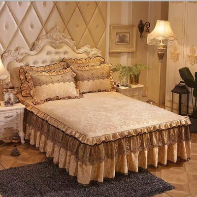 3-delige Set Goede Kwaliteit Embossing Velvet Bedrok 1 st. Romance Elegant Koraalfleece Sprei Inbegrepen 2 st. Kussensloop 3pcs Design 120x200