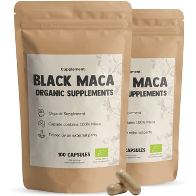 GOYU Zwarte Maca 3.000 mg per dagdosering Biologisch Combideal 2x 100 Capsules - Black maca - Vegan - Zonder toevoegingen - Lab getest - 50 dagen voorraad per zakje