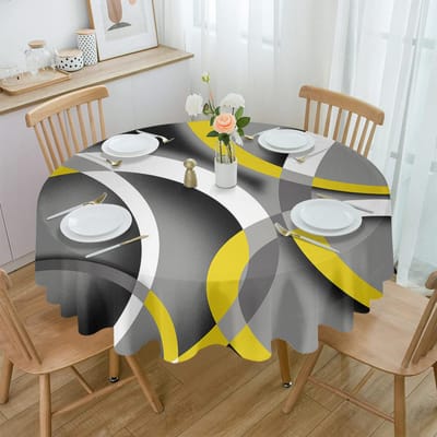 Abstracte Moderne Kunst Geometrie Geel Rond Tafelkleed Waterdichte Tafelbeschermer Voor Bruiloftsfeest Decoratie Eettafelkleed Diameter 153cm