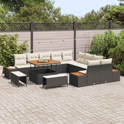 vidaXL - Tuinbank - Set - 13 - st - 12-Aantal - zitplaatsen - Zwart - Poly - rattan