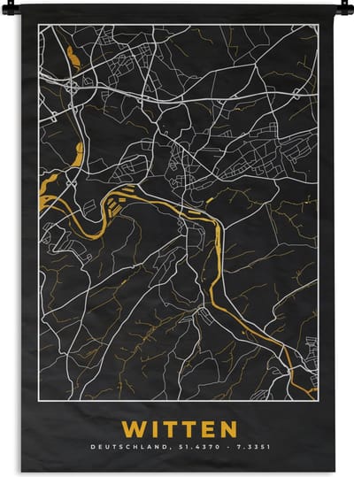 Wandkleed - Wanddoek - Witten - Goud - Stadskaart - Plattegrond - Kaart - Duitsland - 120x180 cm - Wandtapijt
