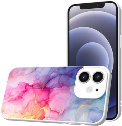 Smartphonica Telefoonhoesje Geschikt voor iPhone 12 met Regenboog Marmer opdruk - TPU Back Cover Case Rainbow Marble Design - Wit geschikt voor iPhone 12