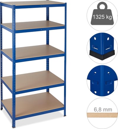 stellingkast - tot 1325 kg - 180x90x60cm - metaal - steeksysteem - blauw