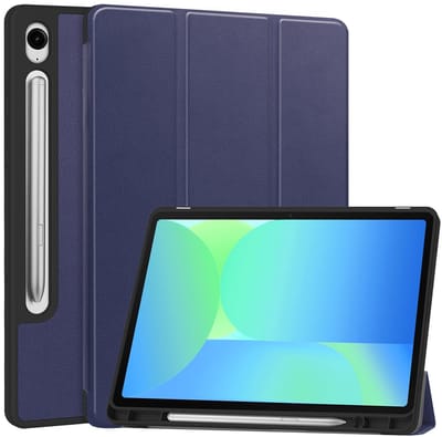 Hoesje - Geschikt voor Samsung Galaxy Tab S10 FE - Dun & Stevig - Hard Cover Case - Trifold Bookcase Hoes - Met Uitsparing Geschikt voor S Pen - Hardcover Book - Tablethoes - Donkerblauw