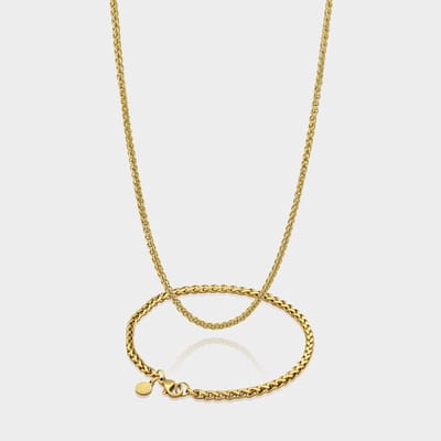 Wheat Ketting 3 mm x Wheat Armband 3 mm - Gouden Schakelketting en Schakelarmband Heren - 50/21 cm lang - Olympus Jewelry