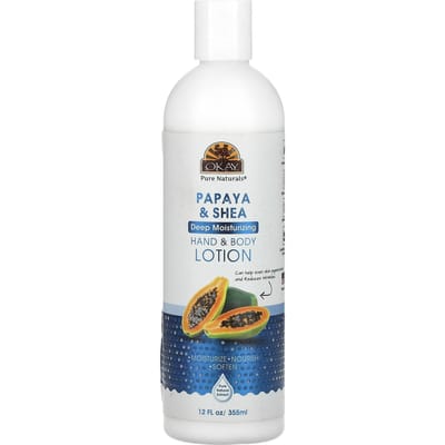 Okay Pure Naturals, Hand & Body Lotion, Papaya & Shea, 12 fl oz (355 ml) white