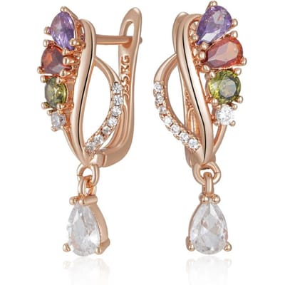 Boucles d'oreilles pendantes en zircon naturel coloré brillant pour femmes Mode Accessoires couleur Or Rose Bijoux Vintage Quotidien beige