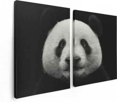 Artaza Canvas Schilderij Tweeluik Panda - Pandakop  - 120x80 - Foto Op Canvas - Canvas Print