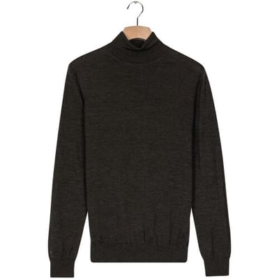 Thomas Maine Trui High Neck Single Knit Subtle Uni Color Melange Merino Wool Antraciet Melange / male