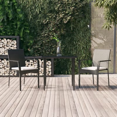 vidaXL - 3-delige - Tuinset - met - kussens - poly - rattan - zwart