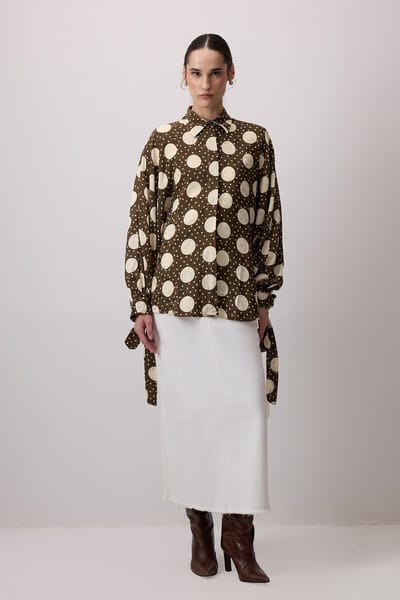 Touché Privé - Blouse met polkadots en ballonmouwen - Khaki - Dames