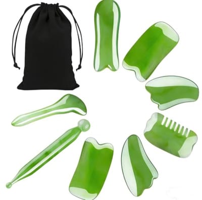 7-delige massageset voor gezicht en lichaam - natuurlijke hars tools met opbergtas