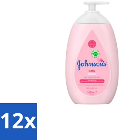 12 x Johnson’s Baby – Bodylotion – Zacht & Verzorgend – 500 ml - Babyhuid Verzorging - Baby Lotion - Kokosolie - Huidhydratatie - Zachte Huid