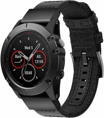Stoffen nylon hybrid bandje geschikt voor Garmin Fenix 5 - Plus & Sapphire - Fenix 6 - Pro & Sapphire - Garmin Fenix 7 - Fenix E - Fenix 8 47mm - Epix Gen 2 - Quickfit 22 / 22mm band voor Garmin smartwatches - Horlogebandje - Polsband - zwart