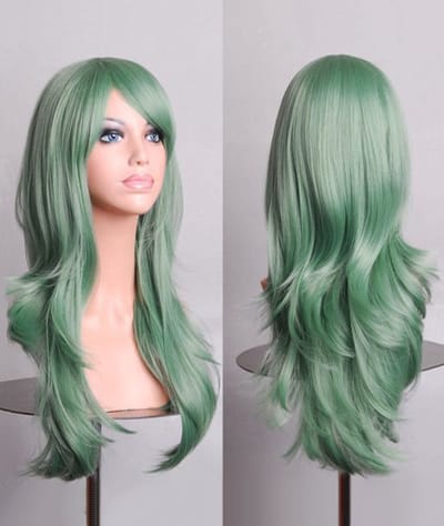KIMU® Luxe Lange Mintgroene Pruik Pastel Zeemeermin - Lichtgroene Groen Mermaid Lang Haarwerk Met Schuine Pony - Elfje Eenhoorn Festival