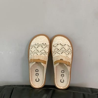 Zomer Zoete Linnen Pantoffels voor Dames Mesh Ademend Zachte Zool Dames Schoenen Kant Buiten Comfortabele Instappers 35 beige
