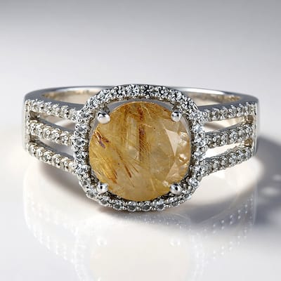 Cavill - Zilveren ring met Braziliaanse rutielkwarts 1,54 ct en 64 witte topazen 0,347 ct - 925 Sterling zilver - Filigraan elegant ontwerp - Maat 17