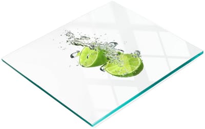 Decoratieve snijplank van gehard glas met limoengroen onderwatermotief, 60x52 cm