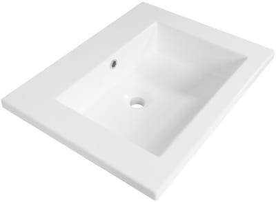 Brauer Solar Slim Wastafel - 60 cm - met 1 Spoelbak en 0 Kraangaten - Mineraalmarmer Zijdeglans Wit