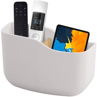 Opbergdoos voor afstandsbediening, 2 roosters, zelfklevend rek, tv-afstandsbedieningen, wandhouder voor mobiele telefoon, wandopbergdoos, wit