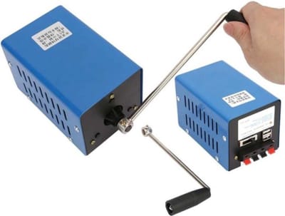 Draagbare Crankgenerator - Handslingergenerator - Miniatuurgenerator - Gereedschap voor Opladen via USB - 2000 tpm - Ideaal voor Veldtrips - Survival Trainingsbenodigdheden - Drinkbaar Vermogen - Power Station Backup - Blauw