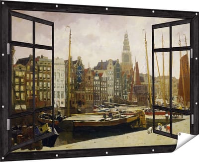Gards Tuinposter Doorkijk Het Damrak in Amsterdam - George Hendrik Breitner - 180x120 cm - Tuindoek - Tuindecoratie - Wanddecoratie buiten - Tuinschilderij