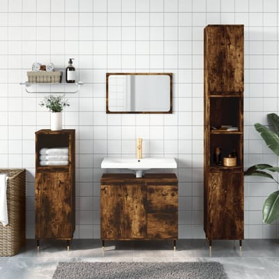vidaXL - Badkamerkast - 30x30x190 - cm - bewerkt - hout - gerookt - eikenkleurig