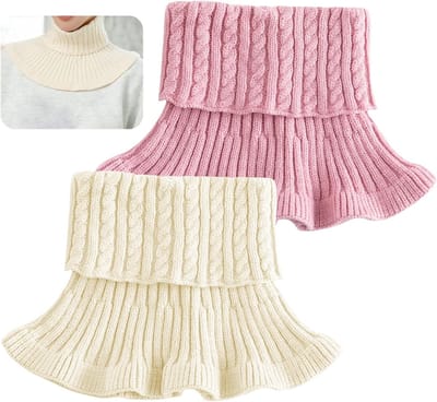 Zachte Gebreide Turtleneck Kraag Set van 2 Stuks, Verwijderbare Necktube voor Casual en Formele Outfits in Roze en Crème Witte Kleuren