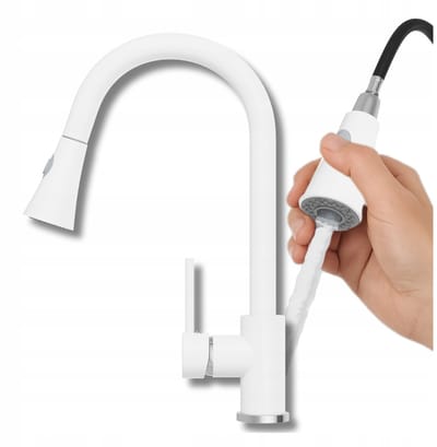 Witte Keukenkraan Snake met Uittrekbare Spuit – 40cm Hoog