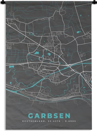Wandkleed - Wanddoek - Blauw – Duitsland – Plattegrond – Gold – Stadskaart – Kaart – Garbsen - 120x180 cm - Wandtapijt