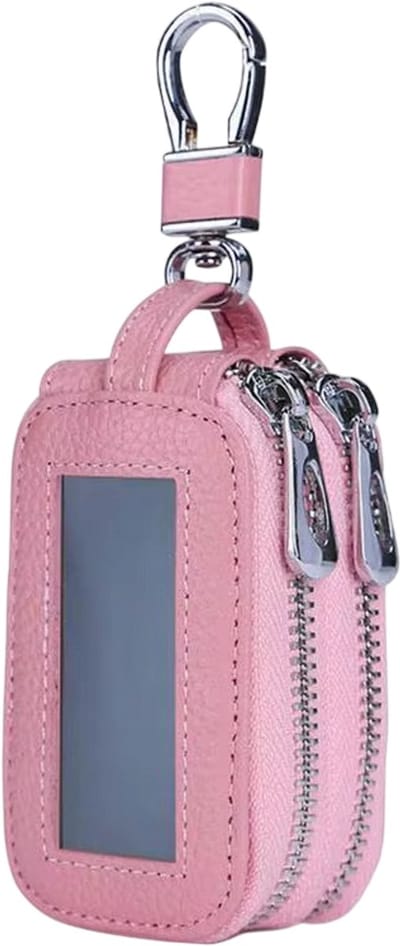 PU Leren Autosleutel Etui met Sleutelhanger – Autosleutelhoes, Sleuteletui, Sleutel Organizer met Ritssluiting, Muntenvak en Grote Capaciteit - Roze
