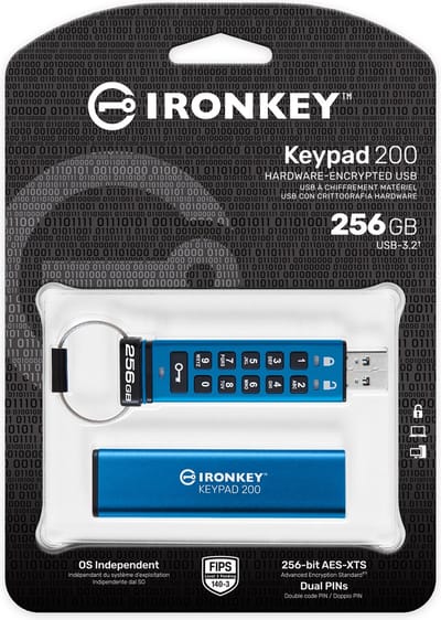 Kingston Technology IronKey Keypad 200 USB flash drive USB Type-A 3.2 Gen 1 (3.1 Gen 1) Blauw