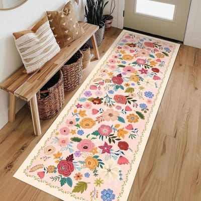 Tapijten in Boheemse stijl voor woonkamer Bloemenpatroon Slaapkamerdecoratie Tapijt Dik Wasbaar Lounge Vloermat Pluizig Zacht Studiekleed 40x100CM
